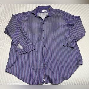 Robert Graham Men's Purple Striped Long Sleeve Button Front Shirt Size 18 TALL